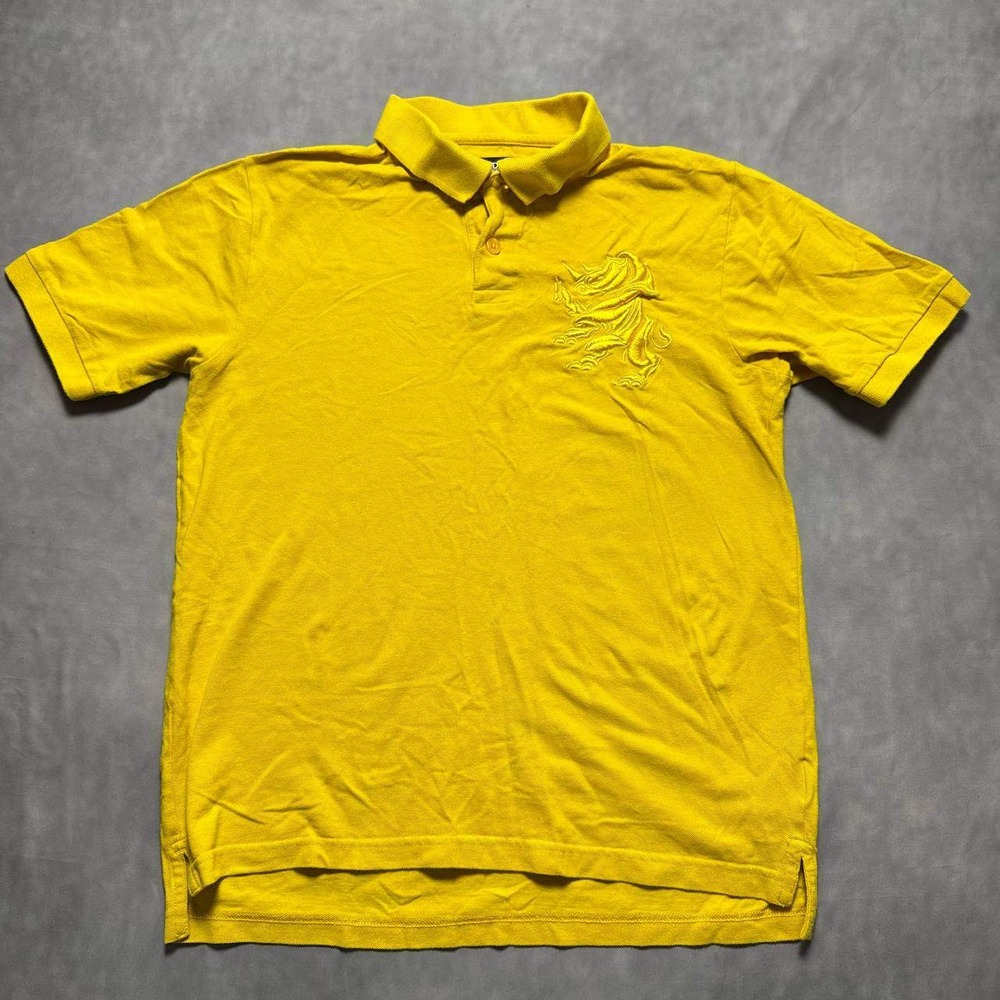 Ecko Unltd Mens Yellow Embroidered Rhino Crest Cotton Pique Polo Shirt Medium